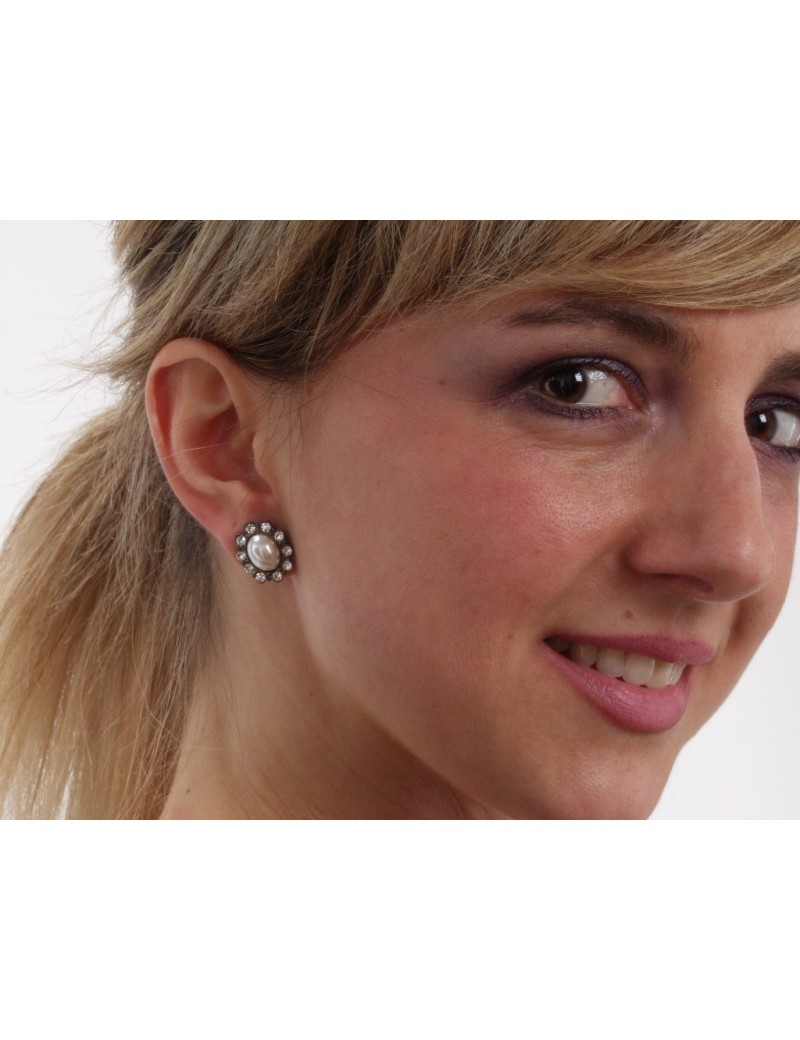 boucles d'oreilles perle et strass