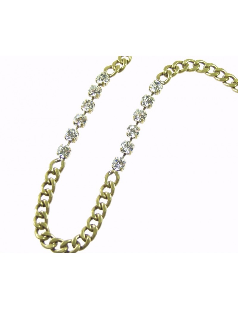 Collier chaine gourmette et cristaux