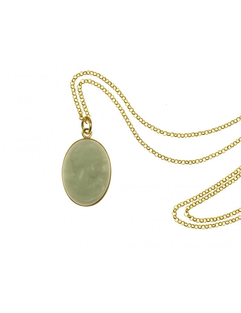 Collier Ras De Cou Dentelle Blanche – Camée Portrait Sur Monture Dorée – Carla_Creation