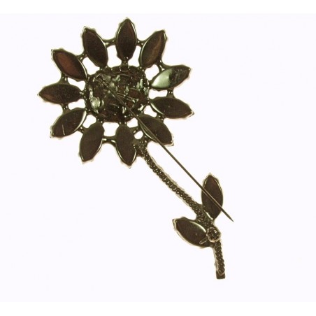 Broche Éventail De Pétales En Métal Argenté Avec Cristaux - Bijou Ancien Ajouré - Occasion